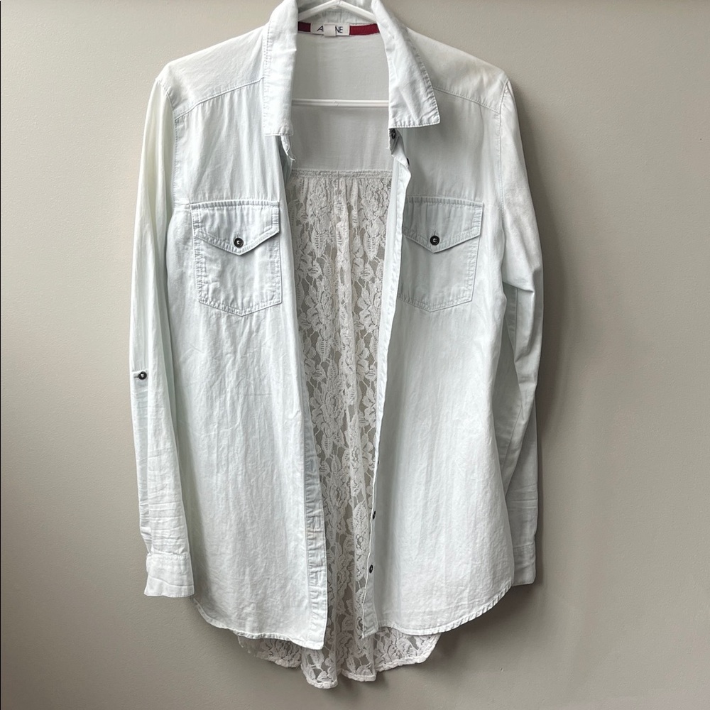 White Lace back button Top